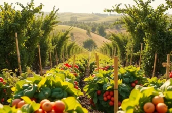 A lush field showcasing vibrant organic produce in a serene landscape.