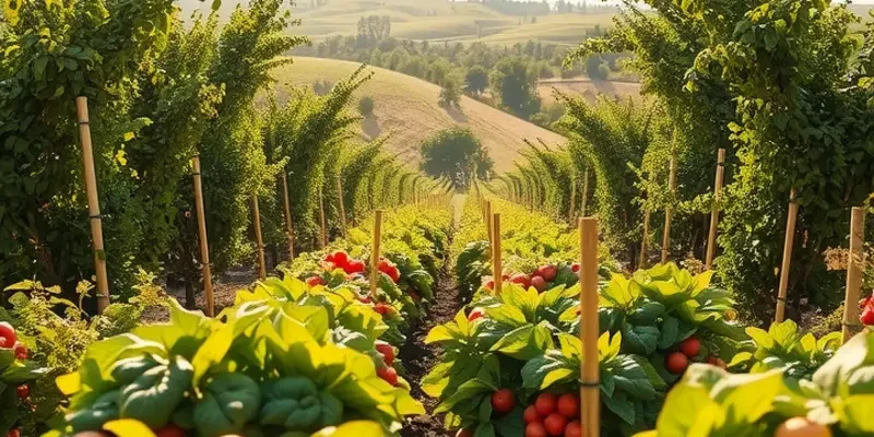 A lush field showcasing vibrant organic produce in a serene landscape.