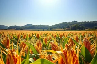 A lush landscape vibrant with organic fruits and vegetables under warm sunlight.