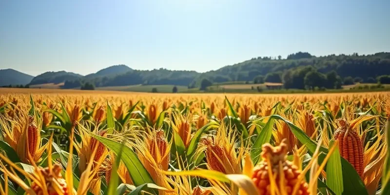 A lush landscape vibrant with organic fruits and vegetables under warm sunlight.
