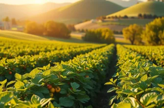 A peaceful landscape showcasing nature's bounty of organic fruits and vegetables.