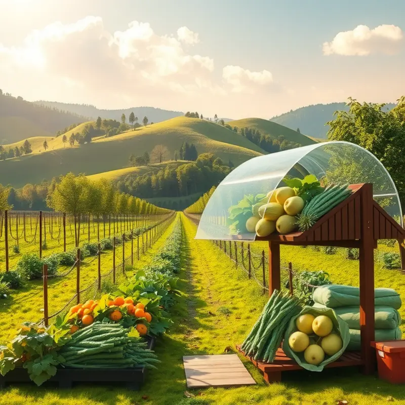 A vibrant sunlit orchard showcasing the abundance of organic produce.
