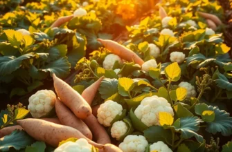 A scenic view of a vibrant organic vegetable field filled with potatoes and nutritious alternatives under the sun.
