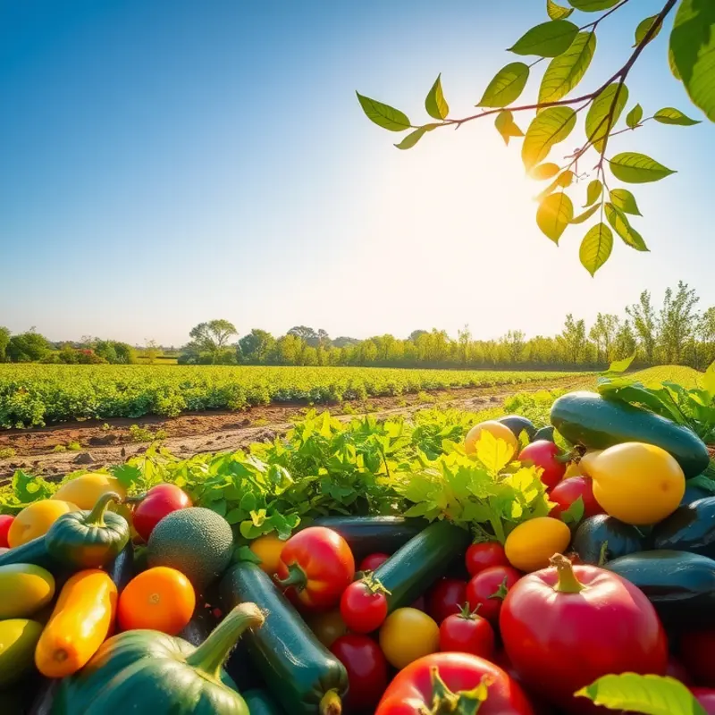 A sunlit field showcasing vibrant organic produce.