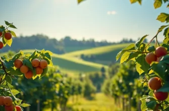 A scenic view of an organic vegetable field under a bright sky.