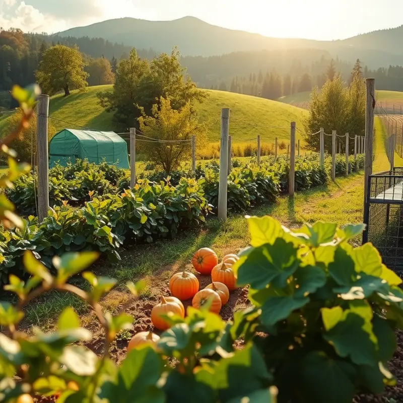 A sunlit field filled with vibrant vegetables and fruits, showcasing the abundance of organic produce.