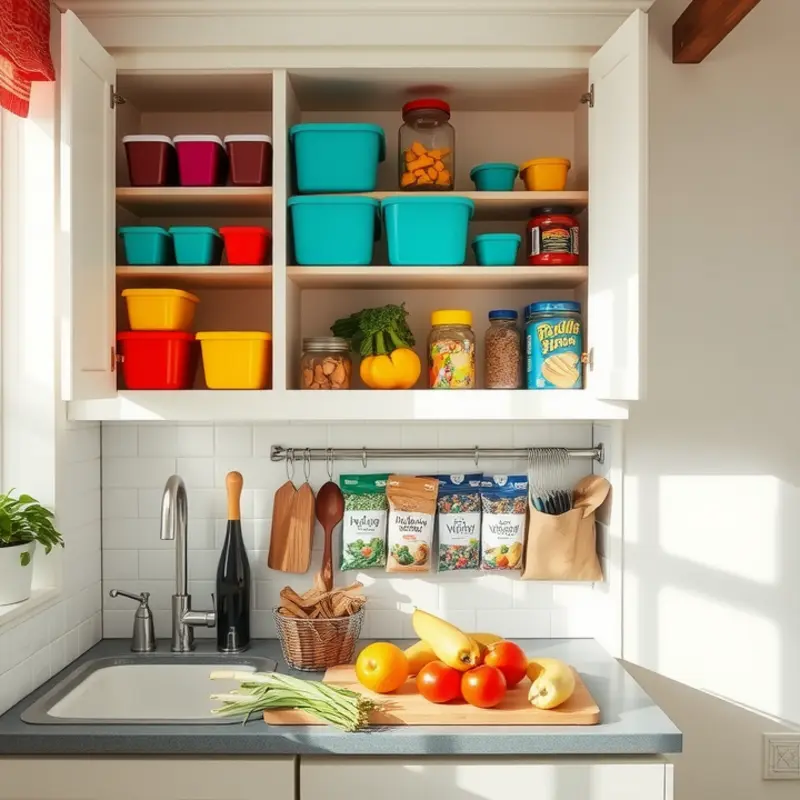 A well-organized kitchen with categorized ingredients enables quick meal prep.