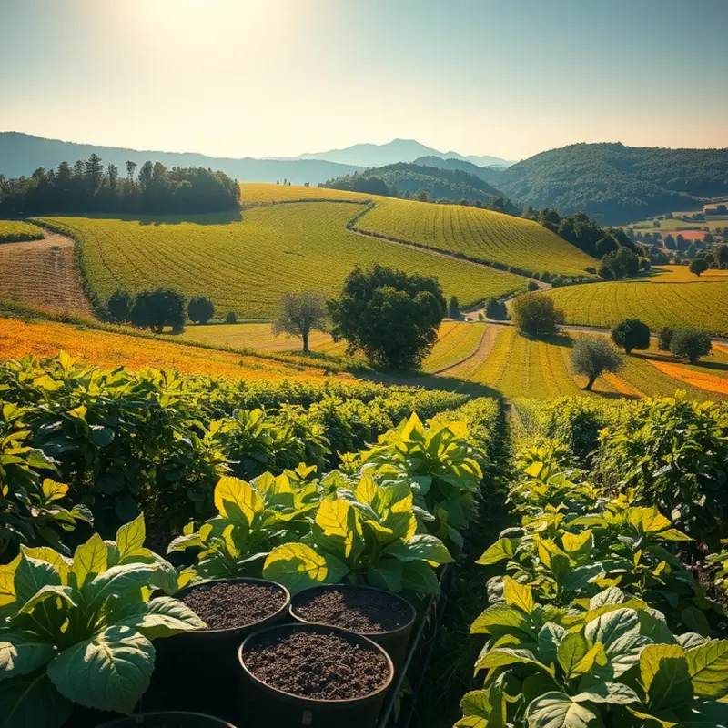 A sunlit field showcasing the abundance of organic fruits and vegetables.
