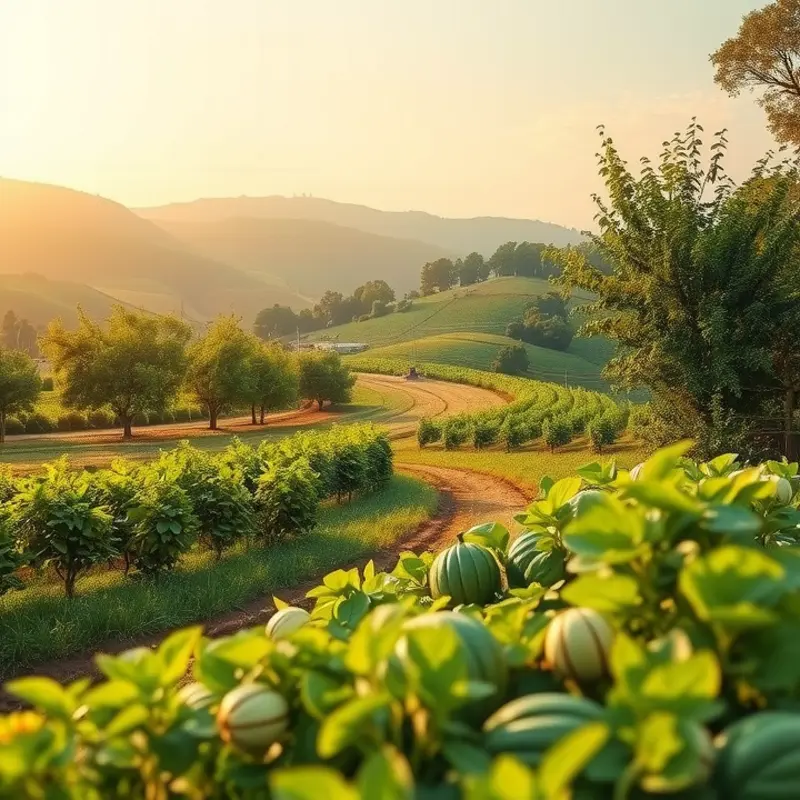 An abundant orchard showcasing vibrant fruits in a sunlit field.