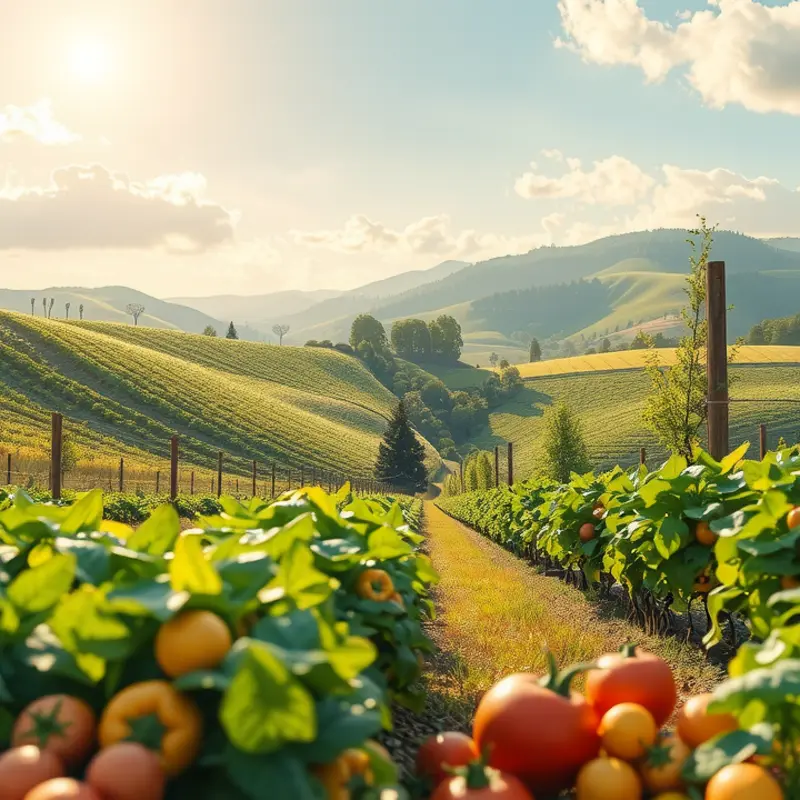 A sunlit orchard showcasing vibrant fruits and vegetables, symbolizing abundance and the joy of natural food sources.