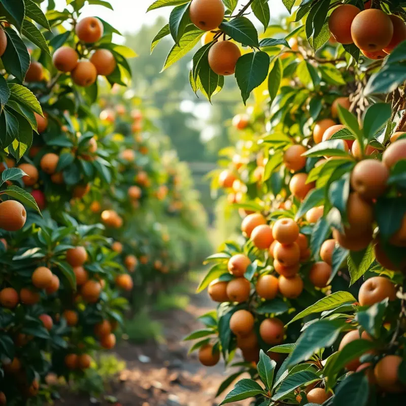 A vibrant sunlit field showcasing the abundance of organic vegetables and fruits.