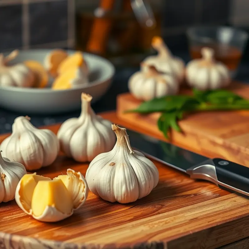 Essential kitchen tools ready for garlic peeling.