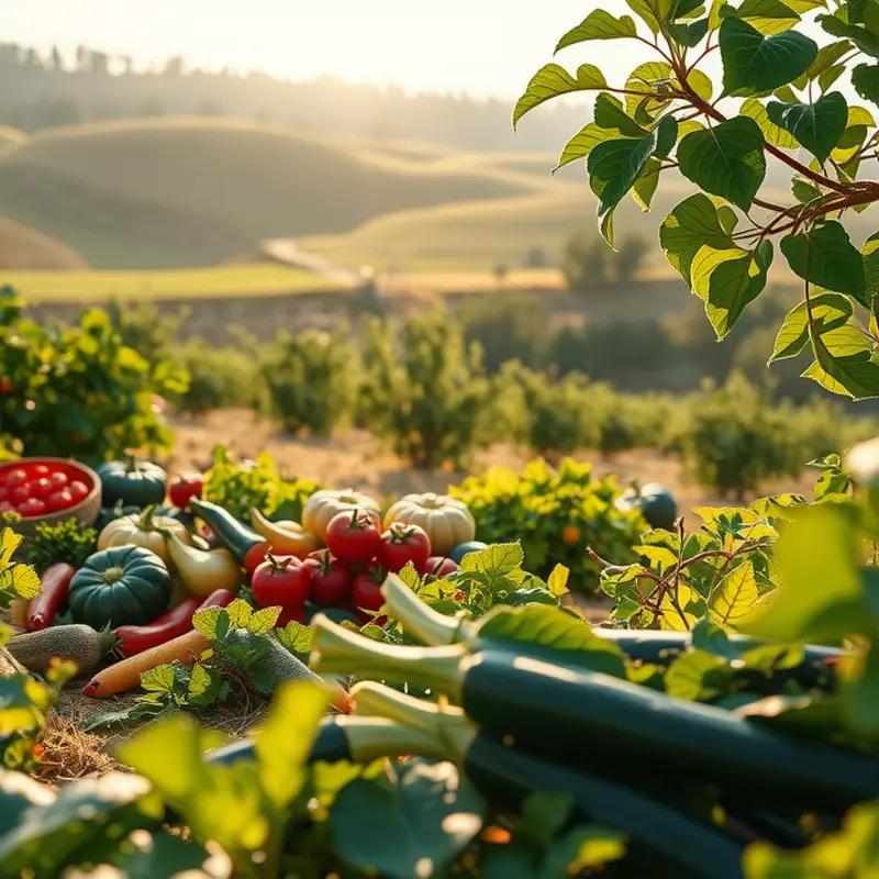 A sunlit orchard showcasing vibrant organic produce.