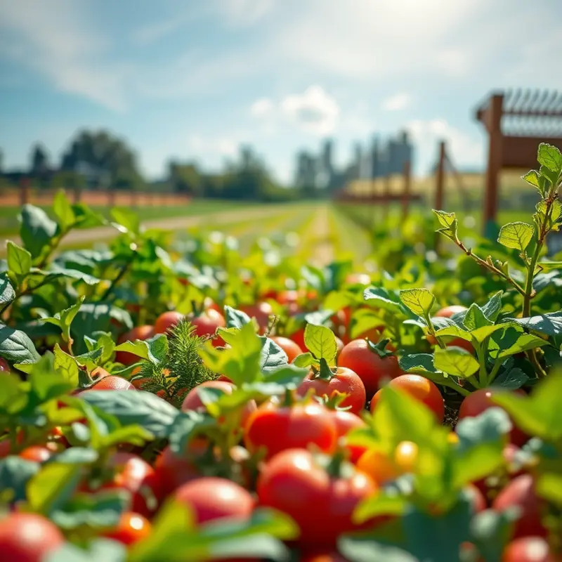 A vibrant sunlit field filled with fresh organic produce.
