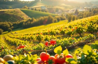 A scenic field filled with various vibrant fruits and vegetables highlighting healthy nutrition.