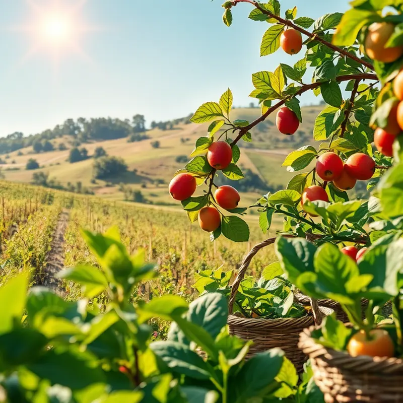 A sunlit field showcasing vibrant organic produce.