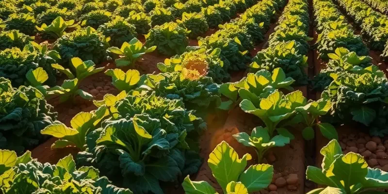 Lush landscape showcasing a variety of organic vegetables flourishing in natural sunlight.