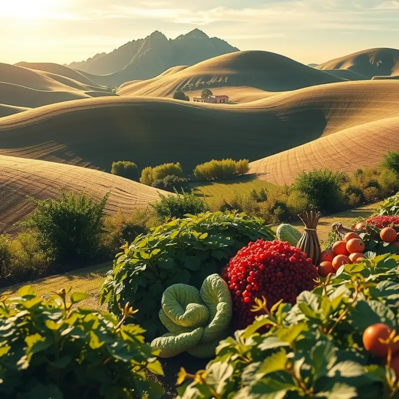 A vibrant field showcasing healthy produce, including potatoes.