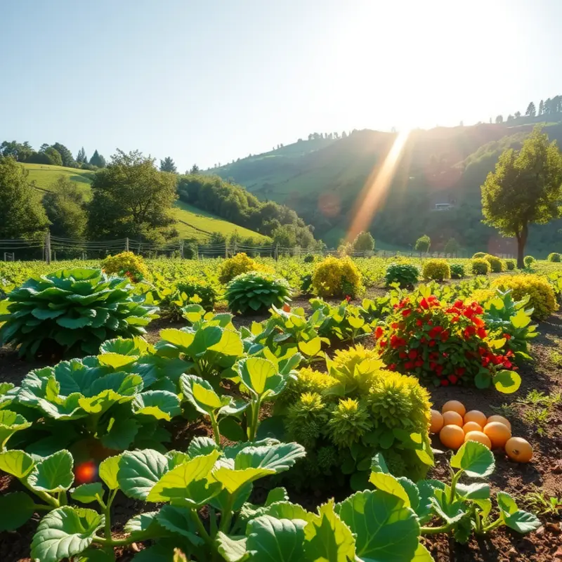 A serene landscape showcasing the beauty of organic produce in a sunlit field.