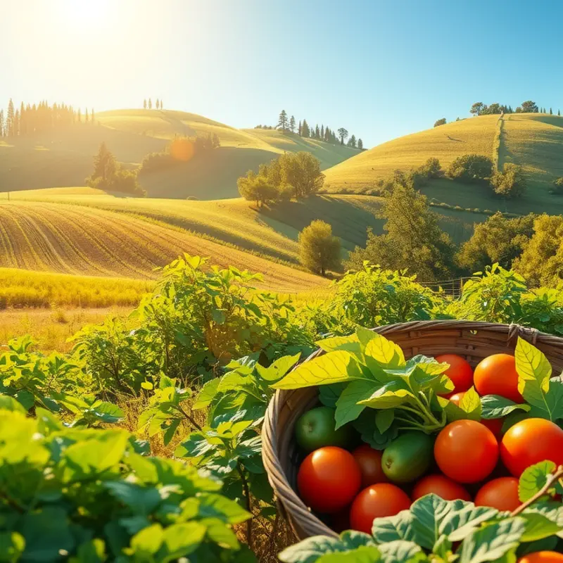 A lush orchard showcasing fresh, organic fruits and vegetables.