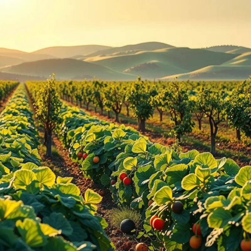 A sunlit orchard showcasing an assortment of vibrant vegetables.