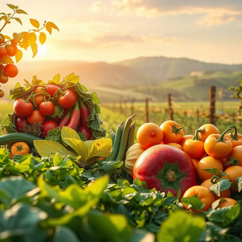 A lush landscape filled with vibrant organic produce, representing the heart of plant-based high-fat diets.
