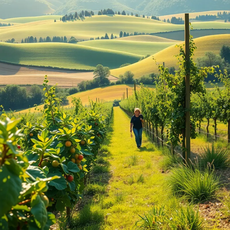 A vibrant orchard filled with fresh vegetables and fruits, highlighting the beauty of natural produce.