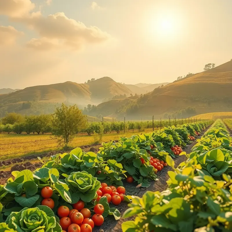 A lush field showcasing vibrant vegetables and fruits that embody the essence of the Vegetarian Paleo diet.
