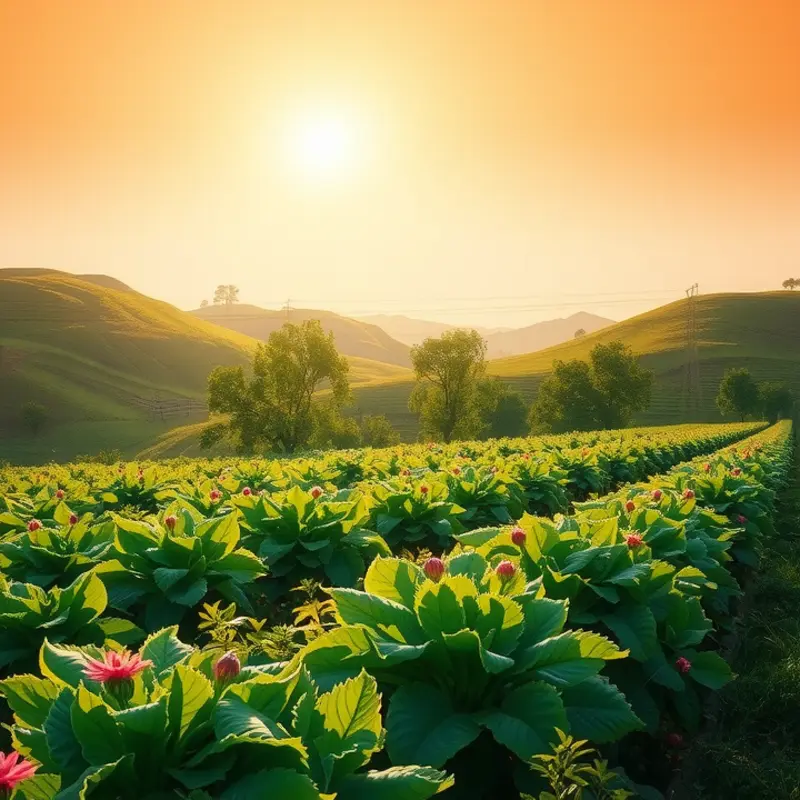 A vibrant sunlit garden brimming with fresh vegetables and fruits.