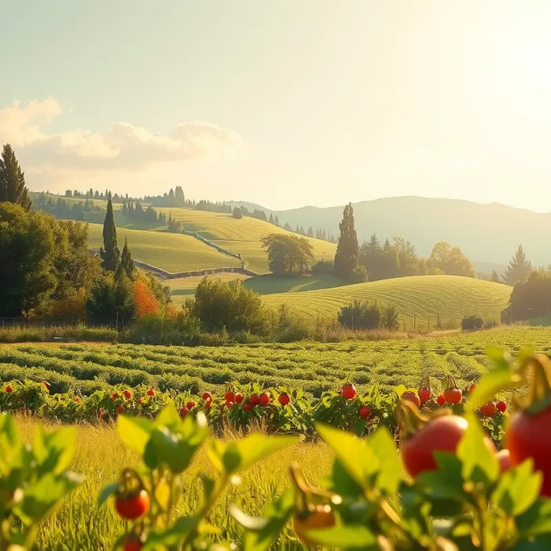 A vibrant sunlit field filled with fresh organic root vegetables.