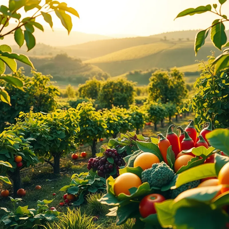 A vibrant sunlit field showcasing the freshness of organic produce.