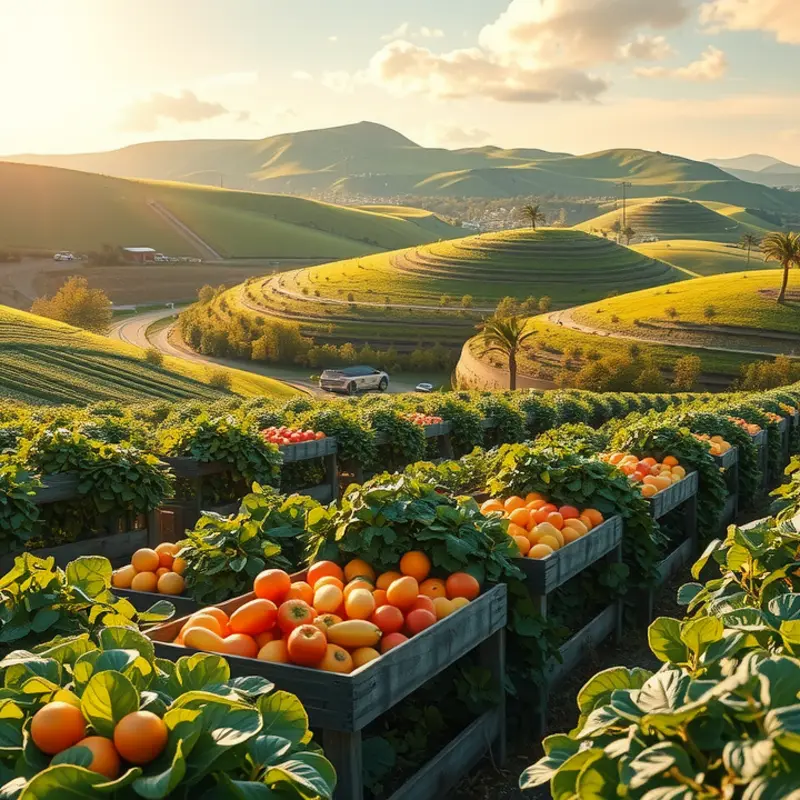 A scenic view of vibrant vegetables growing naturally in an organic orchard.