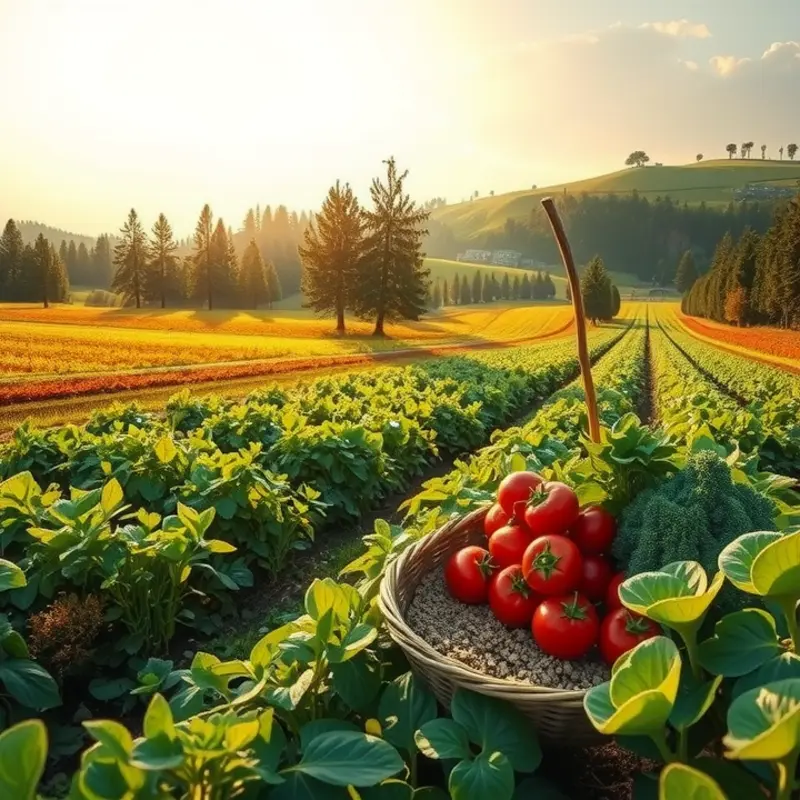 A serene landscape showcasing vibrant produce in a sunlit field, representing the ease of meal planning.