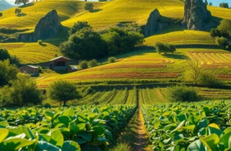 A serene landscape showcasing vibrant vegetables and fruits in a natural setting.