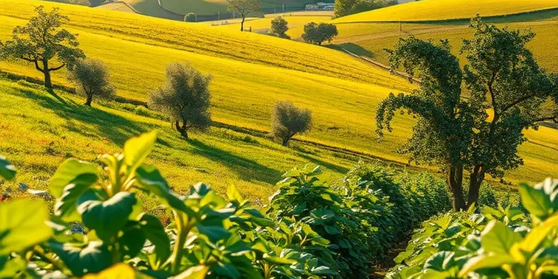 A serene landscape featuring vibrant fields with fresh fruits and vegetables, symbolizing the essence of raw diets.