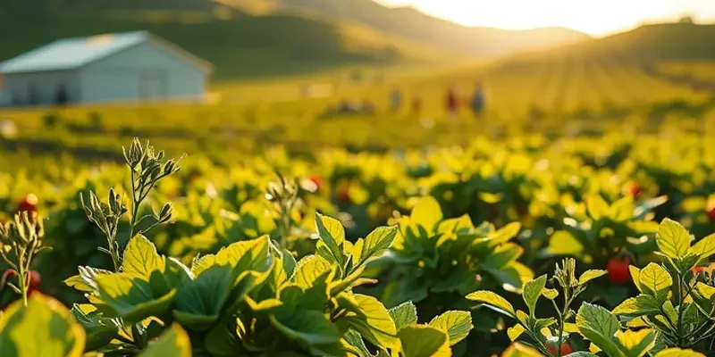 A beautiful sunlit orchard filled with vegetables and fruits representing the raw food lifestyle.