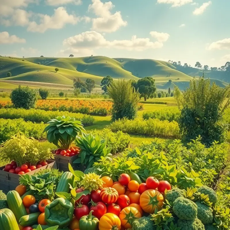 A vibrant sunlit field showcasing healthy, organic produce.