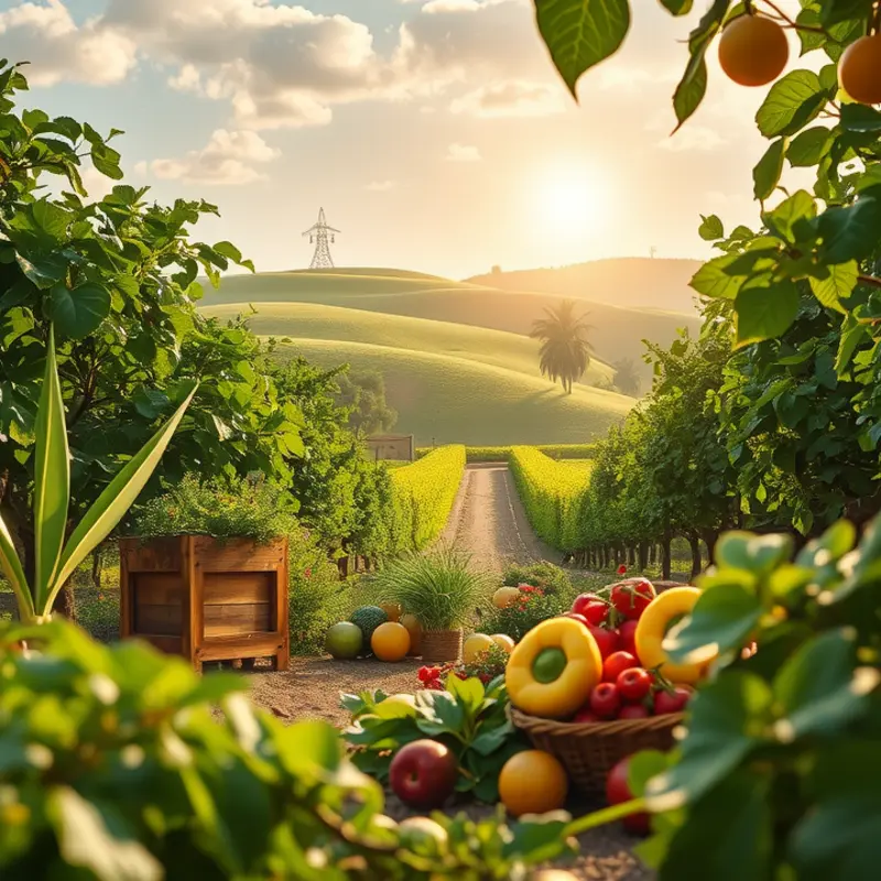 A sunlit field showcasing vibrant vegetables and fruits, symbolizing fresh produce.