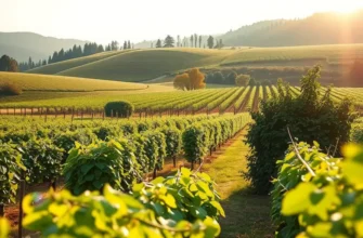 Scenic landscape filled with organic fruits and vegetables under warm sunlight.