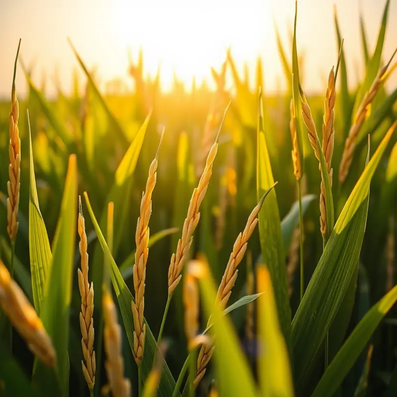 A serene view of a rice field, illustrating the beauty of organic rice cultivation.