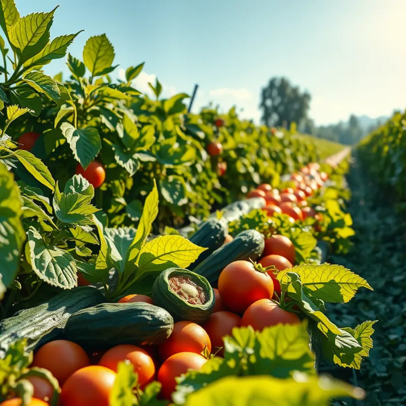 Sunlit fields bursting with vibrant produce, representative of the rich culinary landscape of ancient Rome.
