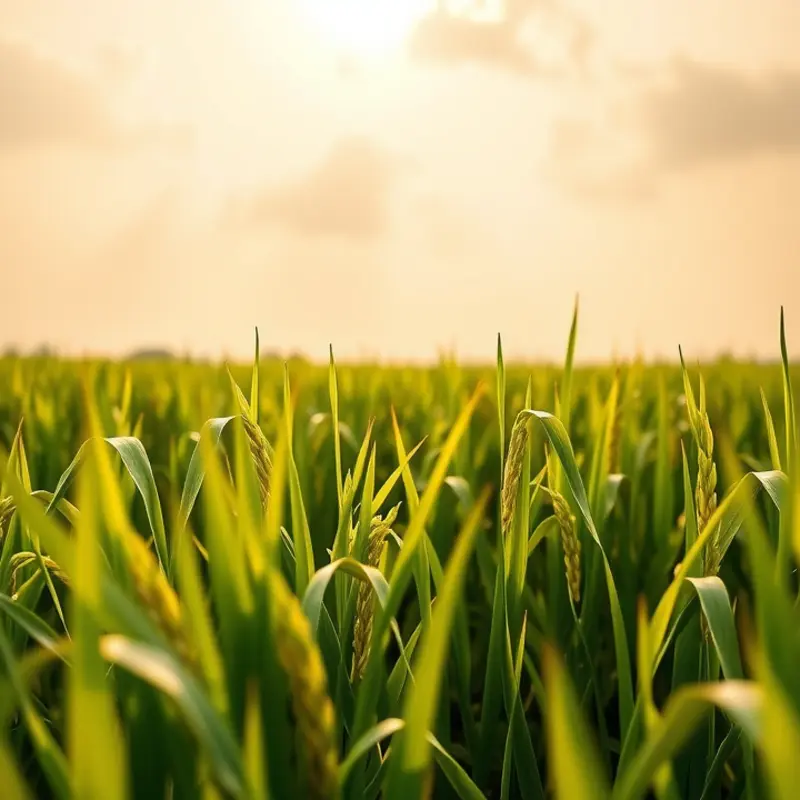A serene rice field representing the cultural significance of rice in rituals.