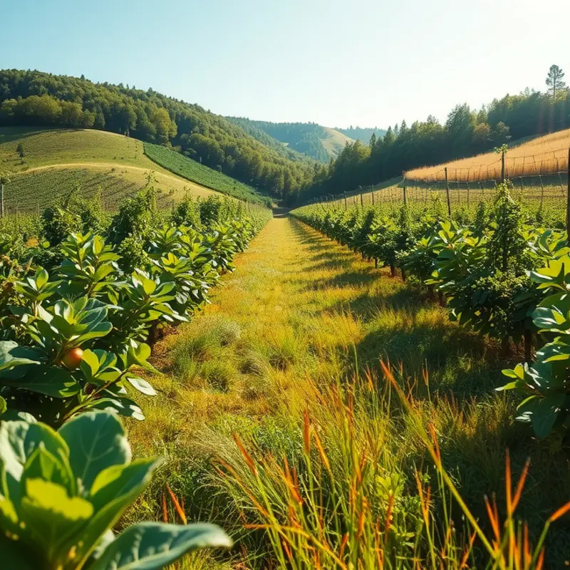 A lush sunlit field filled with healthy, organic produce.