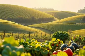 A vibrant sunlit landscape filled with fresh vegetables and fruits, representing the quality of ingredients in frozen sauces.