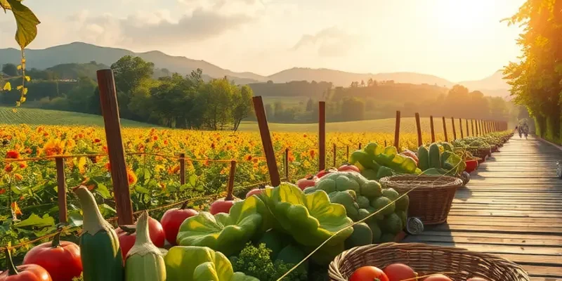 A serene orchard showcasing the abundance of healthy fruits and vegetables.