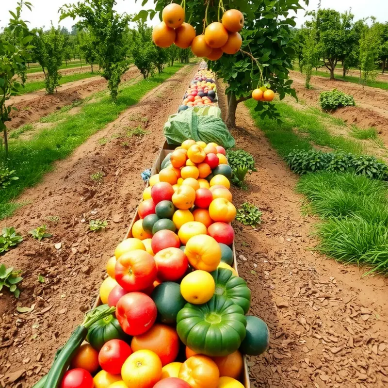 A vibrant field showcasing the abundance of fruits and vegetables.