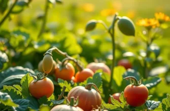 A lush landscape filled with vibrant vegetables and fruits in a sunny organic field.