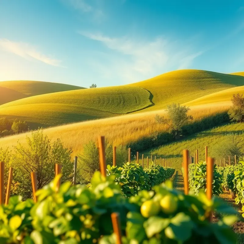 A sunlit field showcasing the abundance of organic fruits and vegetables.