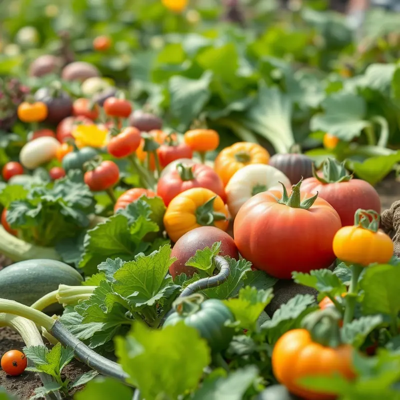 A lush field of organic vegetables thriving in harmony with nature.