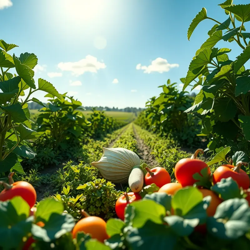 A vibrant sunlit field showcasing the abundance of organic produce.